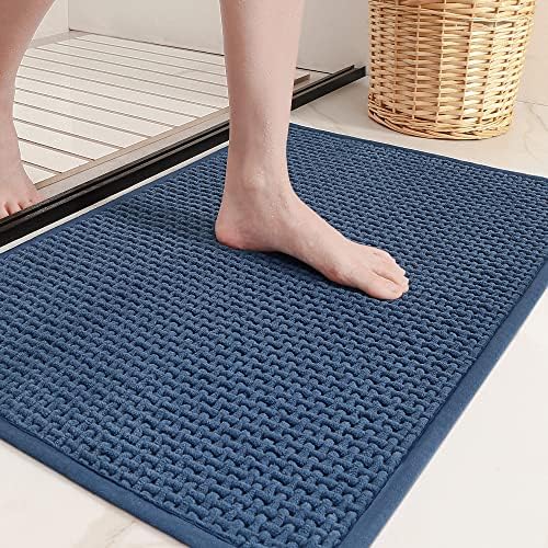 Amazon.com: Color&Geometry Navy Blue Chenille Bathroom Rugs- Non Slip, Absorbent, Quick Dry ...