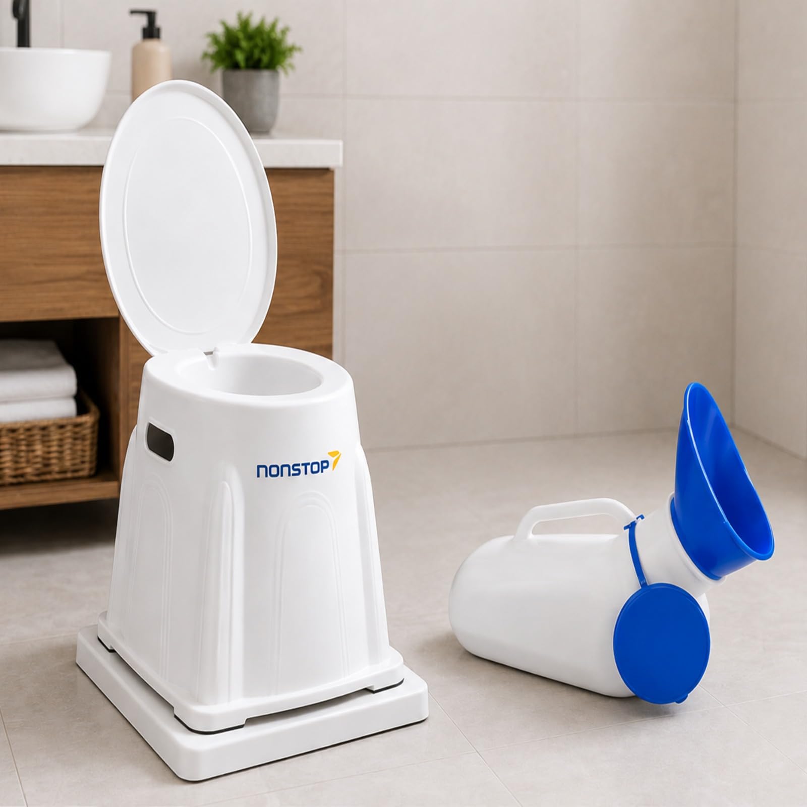 NONSTOP Premium Portable Indian to Western Toilet Converter Commode Chair with Lid | Portable Western Commode with 5 Years Warranty (White) + Urine Pot (Combo)-image-12