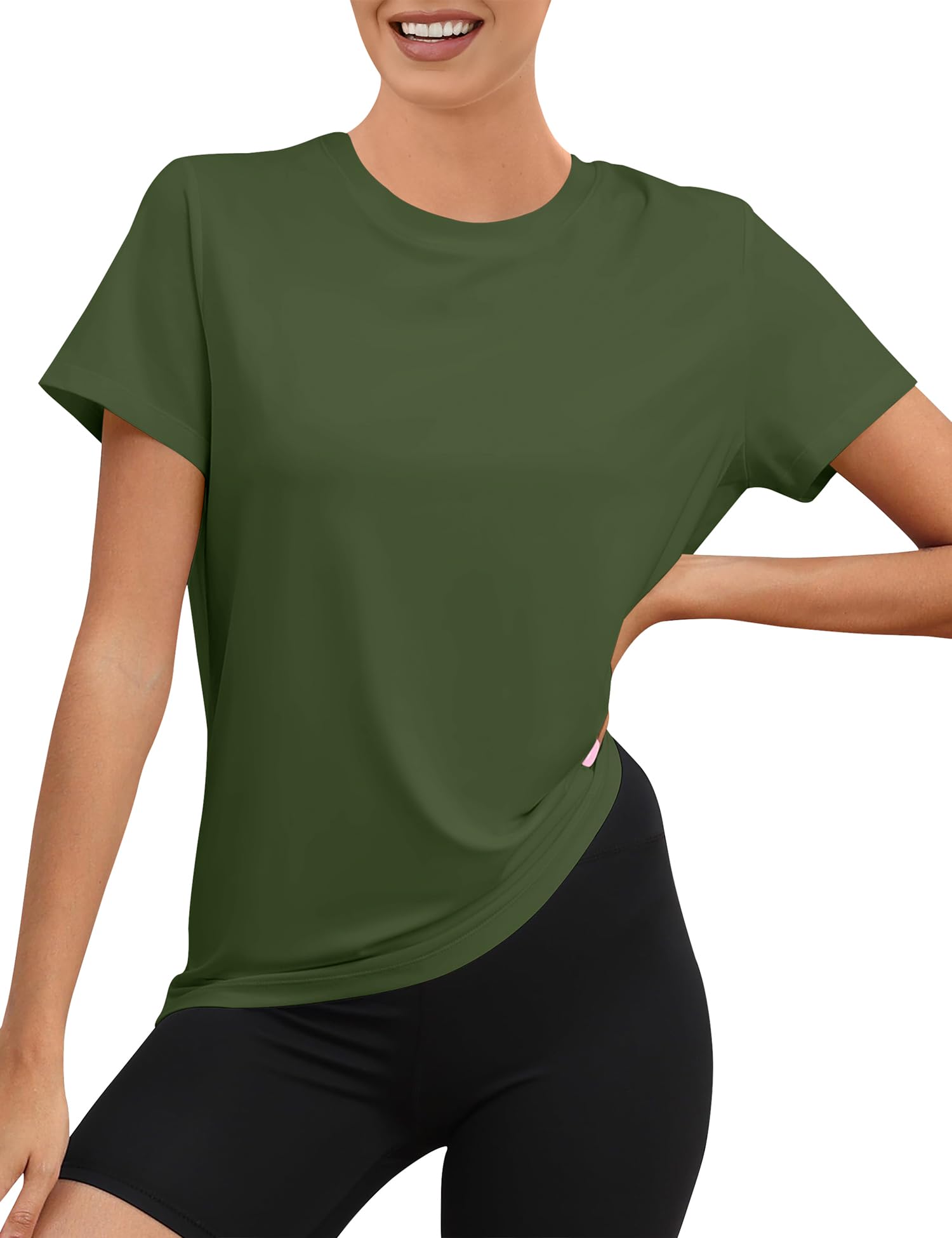 Rapbin Sportshirt Damen Kurzarm, UPF 50+ Basic Leichtes Atmungsaktiv Trocken Funktions Sport Oberteile Damen Rundhals Sportshirt Damen Locker für Fitness Laufshirt Yoga
