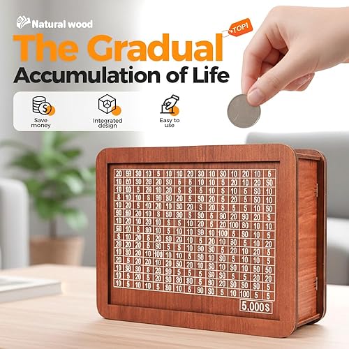 Miniatura 2 de Cash Vault Wooden Savings Box, Upgrade Savings Challenge Box Wooden Cash Saving Box, Piggy Bank Wooden Cash Saver Money Box with Counter, Portable