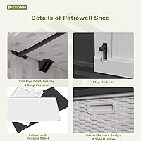 Vista 6 de Patiowell Armario de almacenamiento de plástico para exteriores de 26 pies cúbicos, cobertizo de almacenamiento horizontal impermeable