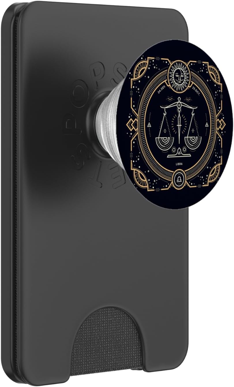 Libra Zodiac Sign - Black and Gold Phone Accessory PopSockets PopWallet for MagSafe