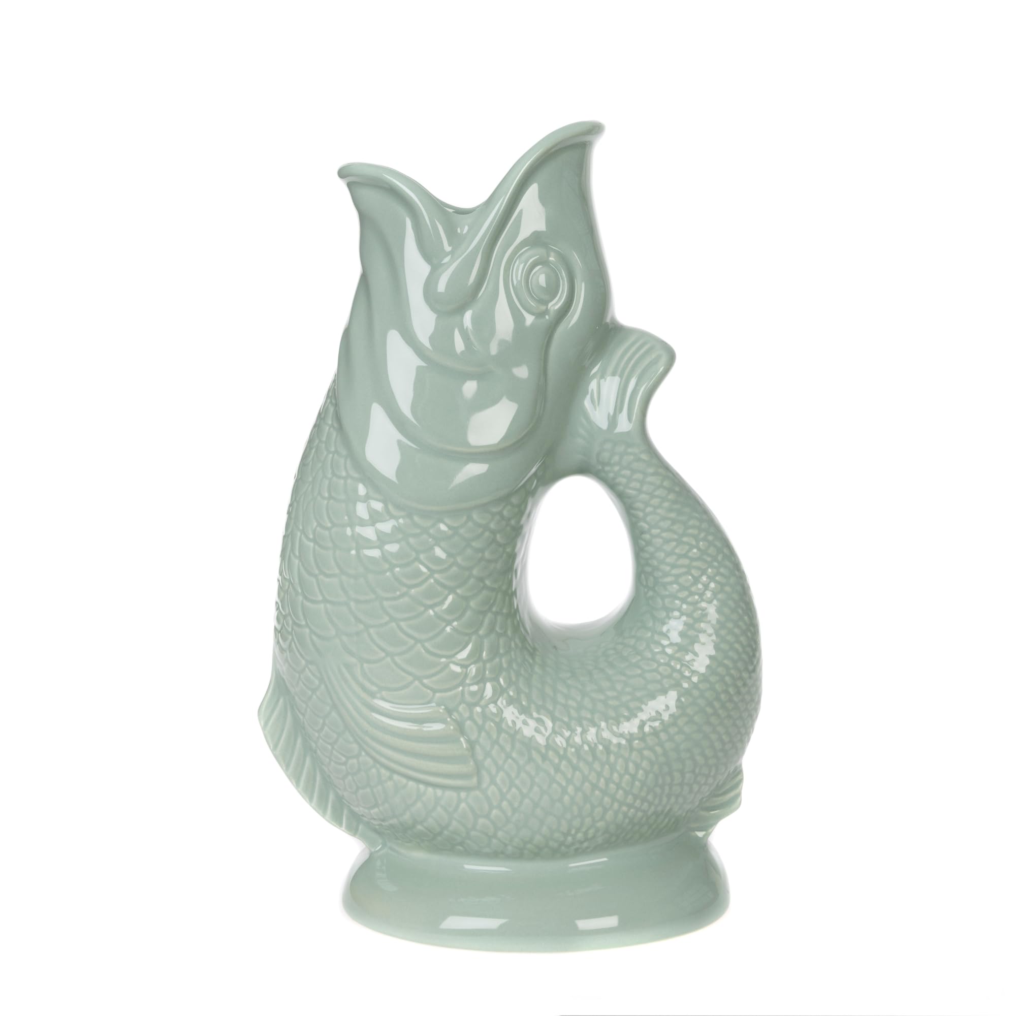 Carafe glouglou emblématique Gurgly, verte sauge, Petit format 23cm, 750ml - Pichet à eau en forme de poisson, vase décoratif, ornement, carafe