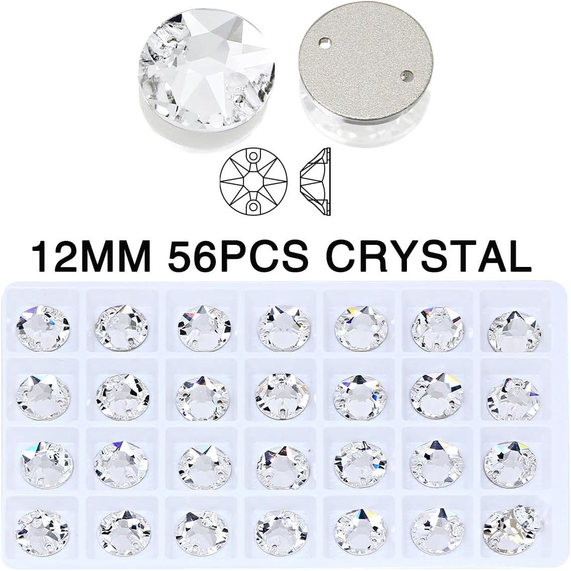 DONGZHOU Round Crystal Sew On Rhinestones Flatback Fancy Stone K5 Rhinestones with Holes Sewing Crystals Gemstone Strass for Clothes, Garments, Dress, Jewelry, Belt,Shoes and DIY 12 - Image 2