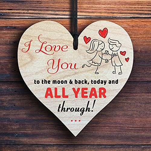 I Love You Wedding Anniversary Valentine's Day Happy Birthday Gift for Her, Women, Him, Wife, Husband, Girlfriend, Boyfriend, Cute Wooden Hanging Heart Novelty Present Romantic Plaque Decoration