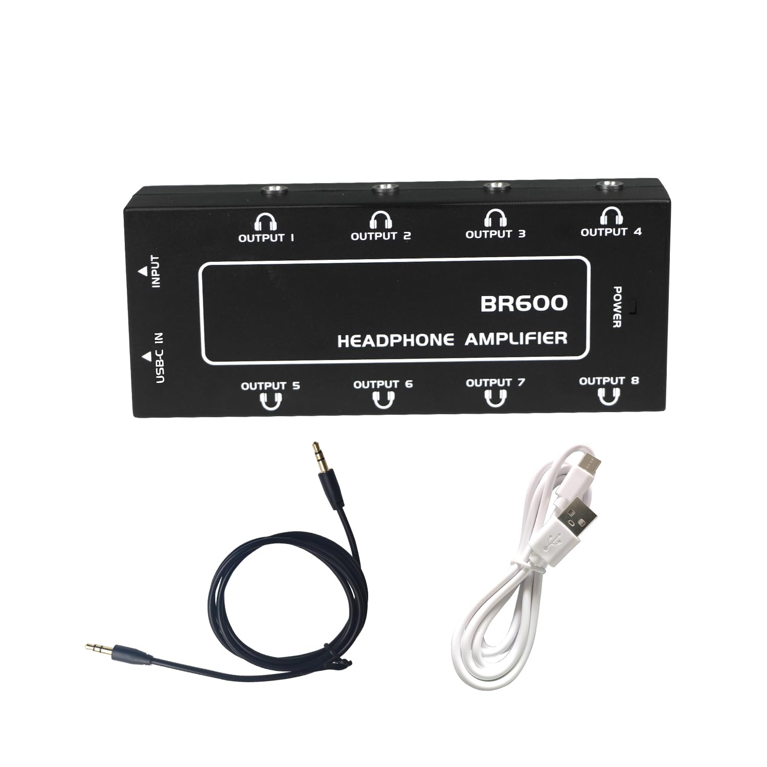 MQEBEOUYS 8-Channel Stereo Headphone Amplifier Mini Earphone Splitter with Type-C 5V Input and 3.5mm Headphones Output