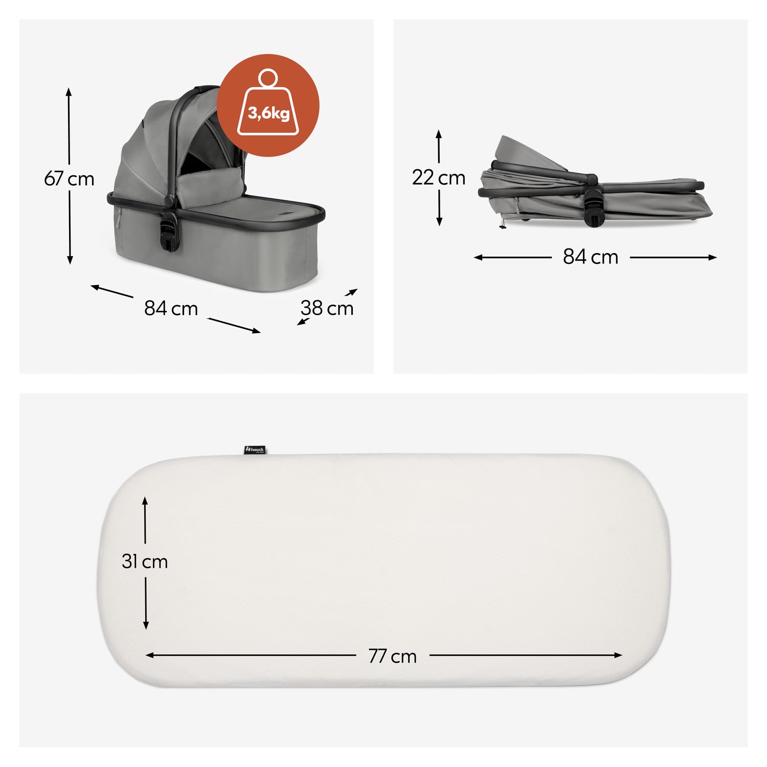 hauck Nacelle Bébé pour Poussette Double Grow N Care Dark Grey