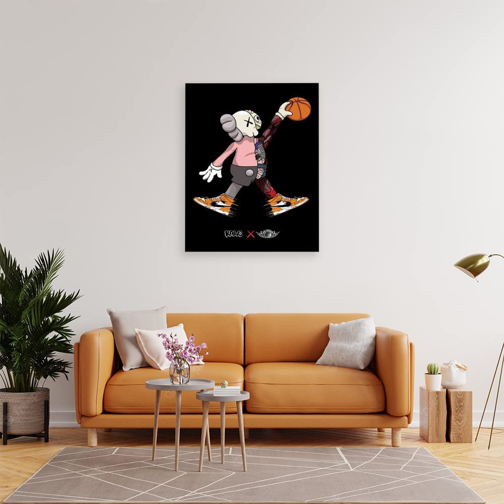 VERRE ART Wood Framed Canvas - Wall Decor for Living Room, Bedroom, Office, Hotels, Drawing Room (22in X 34in) - Kaws X Jd