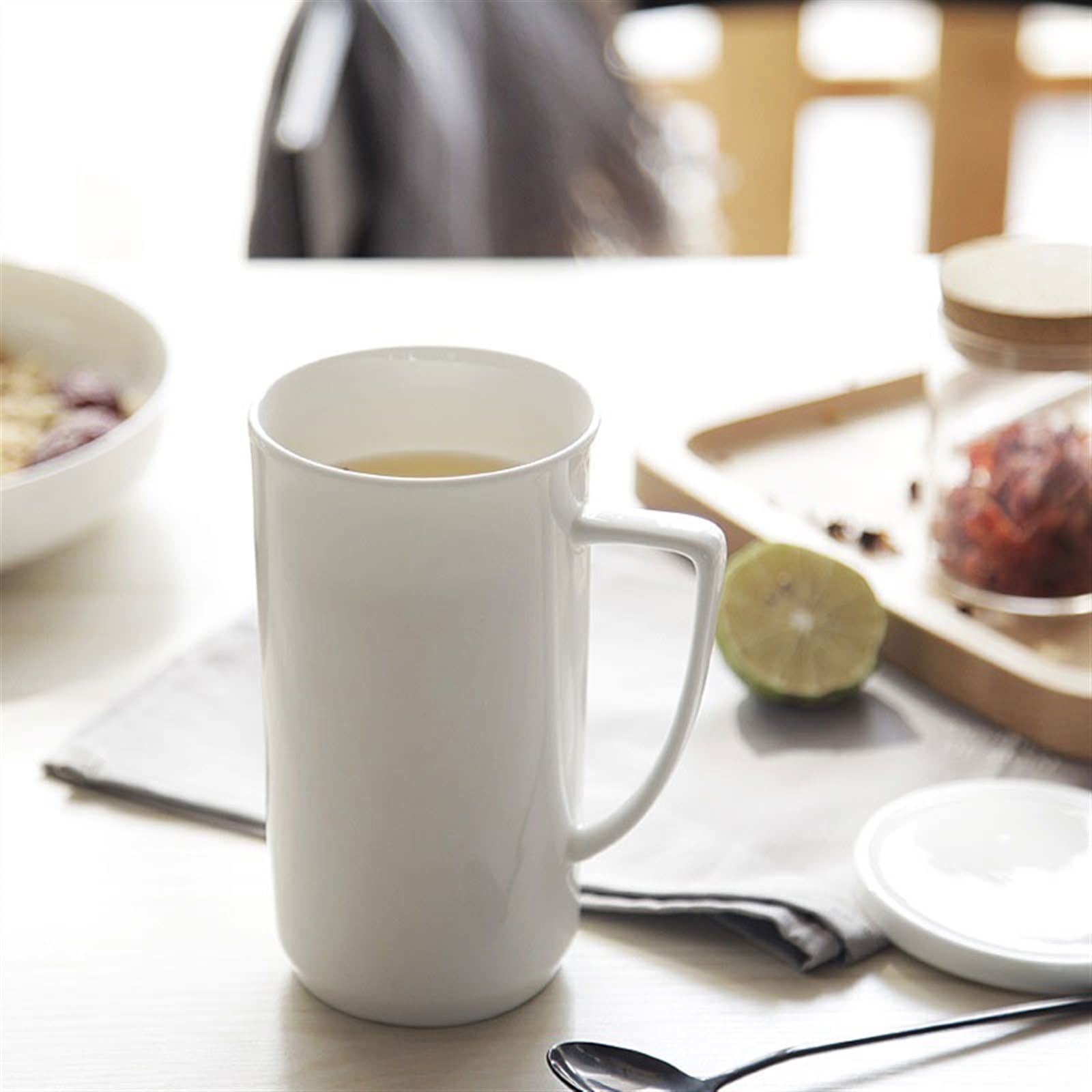 Ceramiczny kubek do kawy 500ML super pojemność kubek z porcelany kostnej prosty i piękny kubek do kawy z pokrywką kubek do mleka, biały zestaw kubków do kawy