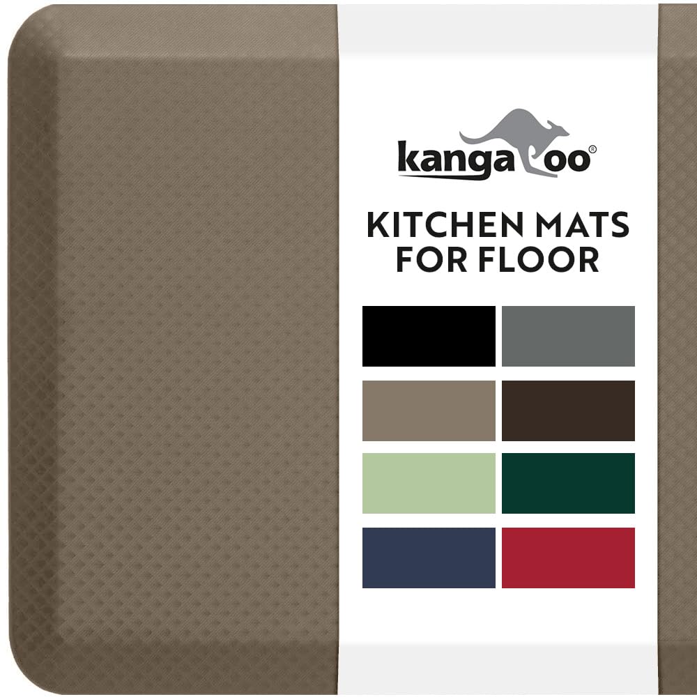 KANGAROO Thick Ergonomic Anti Fatigue Mats for Kitchen Floor, Cushioned Standing Office Desk Mat, Waterproof Scratch Resistant Topside, Supportive All Day Comfort Padded Foam Rugs, 17x24, Beige