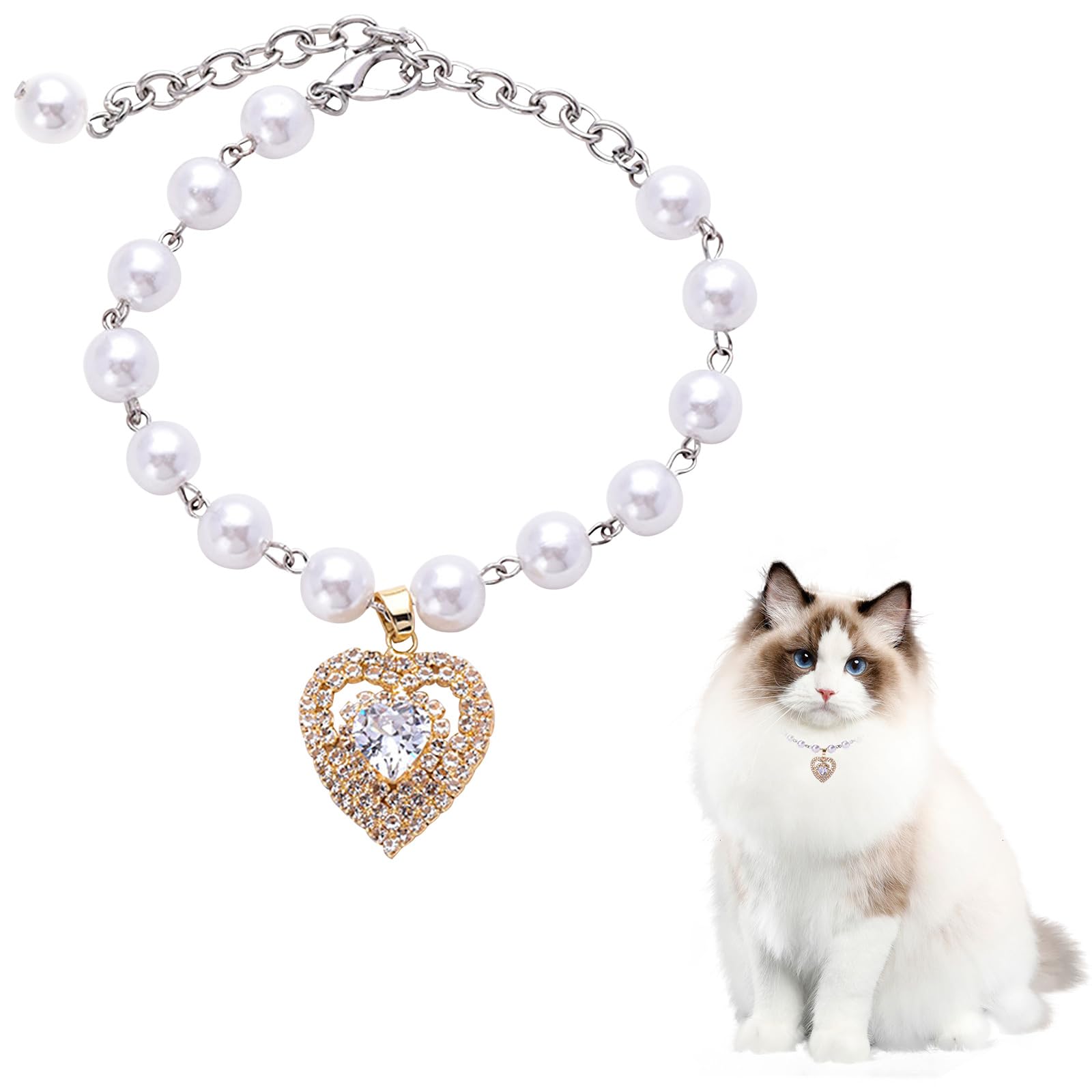 Amazon | Doyime 猫 首輪 チェーン ペットパールカラー 猫用 パール 