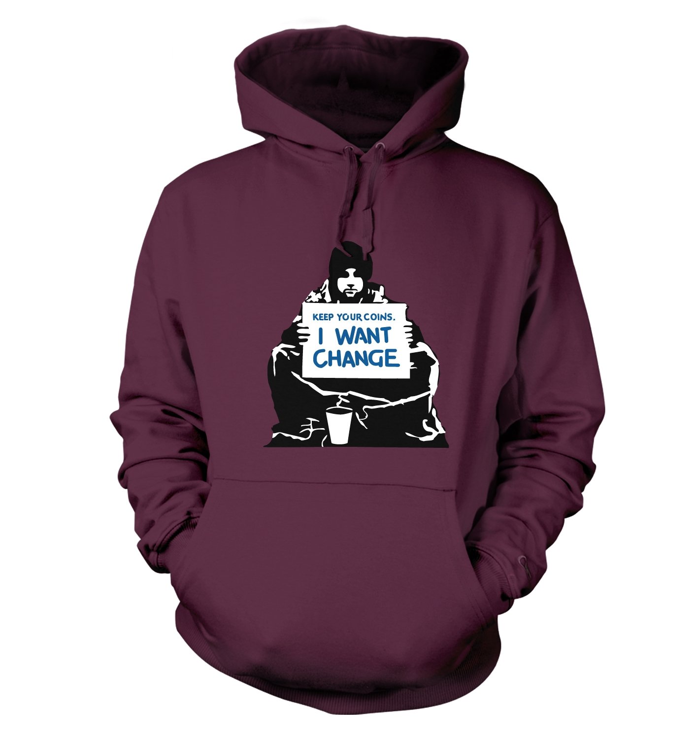 Banksy By Big Mouth Men's Plum Banksy Keep Your Coins, I Want Change - Hoodies - Large (40")