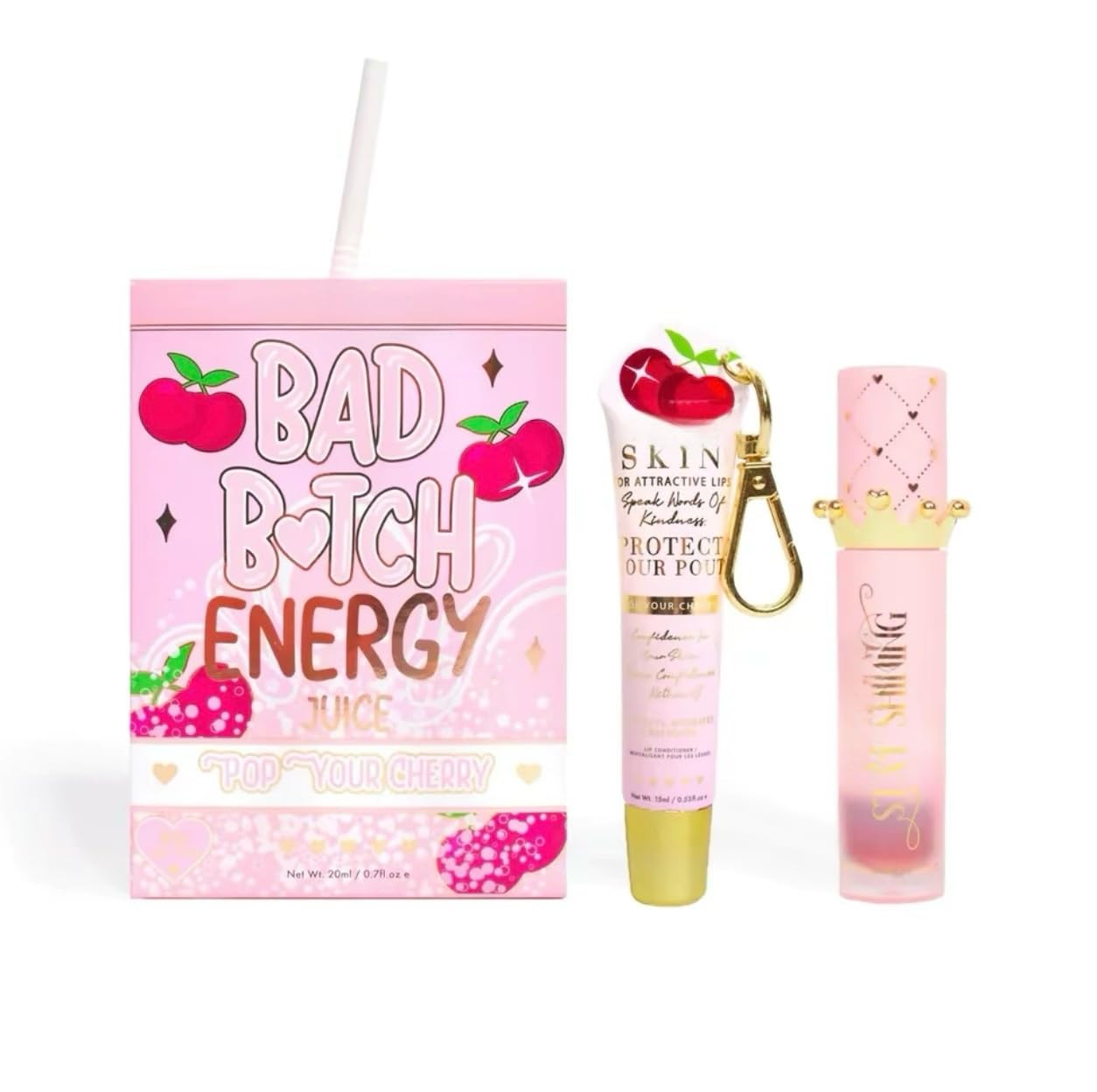 Bad B Energy Lip Care Duo Set, Lip Conditioner and Oil, Hydrating and Nourishing Treatment By Louise P (Cherry)