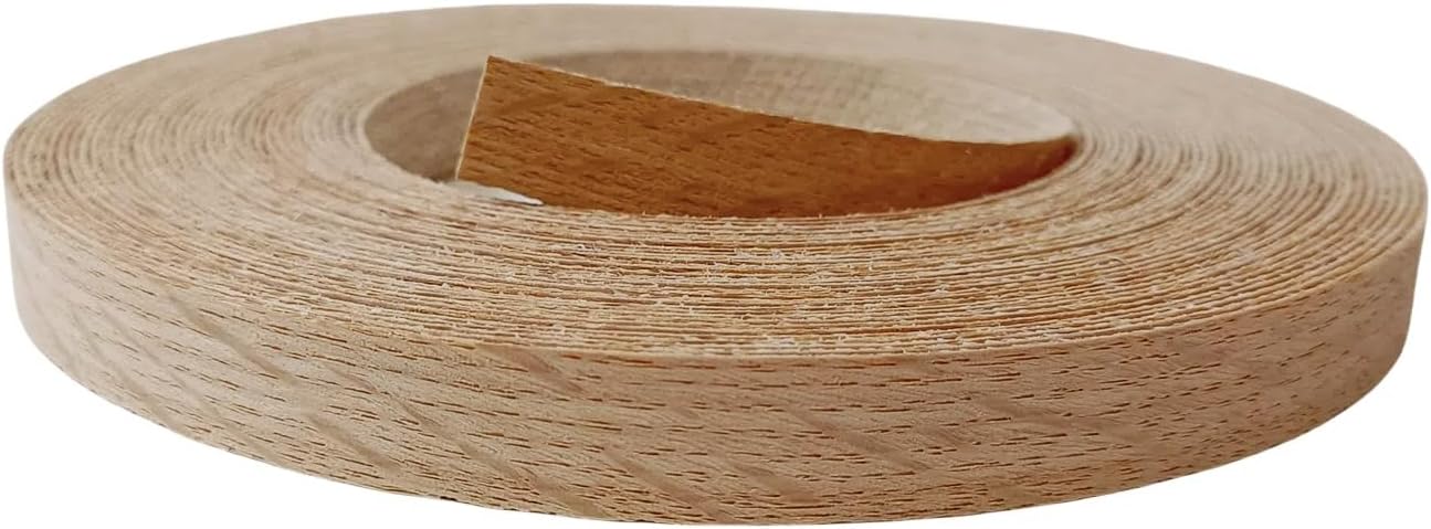 Real Red Oak 1/2 inch ×50ft Wood Veneer Edge Banding Roll,Pre-glued Iron On Wood Veneer Edging-Backed with Hot Melt Adhesive-Flexible Edgebanding Strip for Furniture Restoration