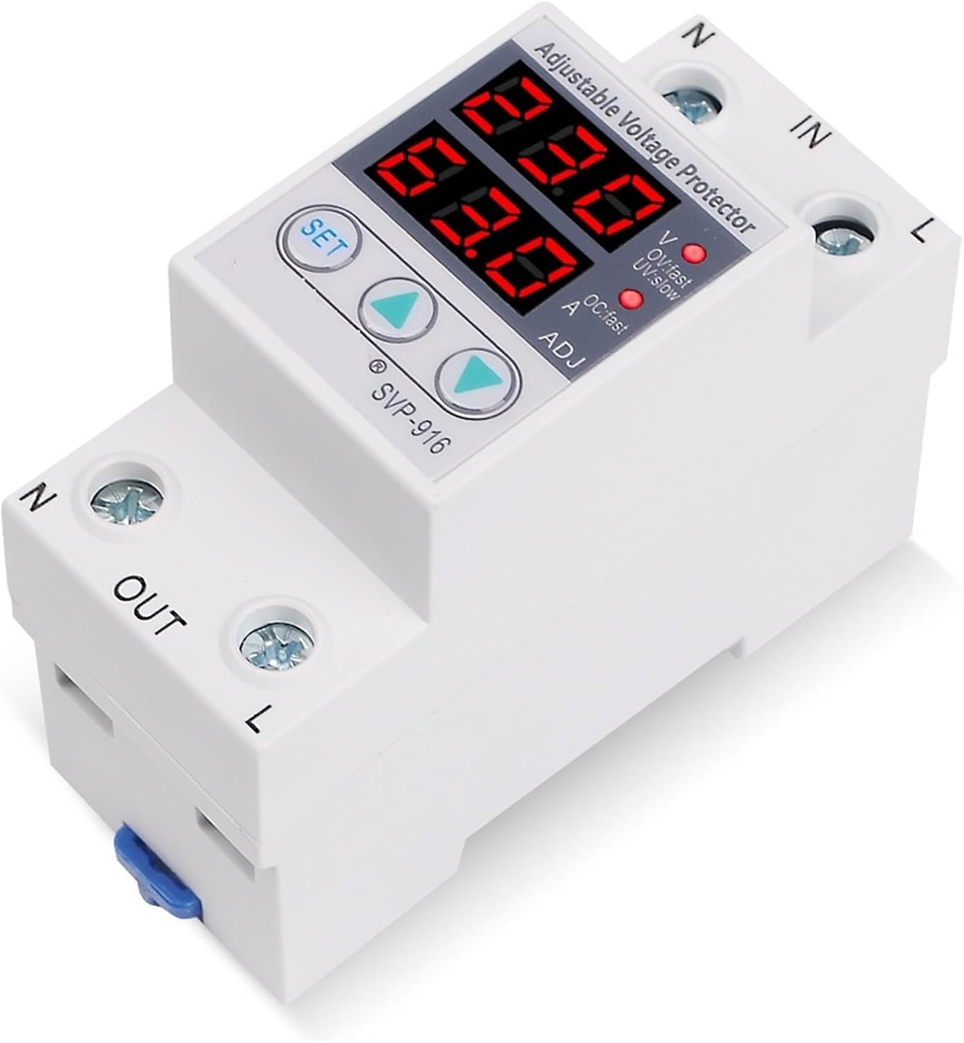 SVP-916 Automatic Adjustable Voltage Relay Over Under Voltage Protection 40A 63A 80A ​Limit Current Dual Display Surge Protector(80A)