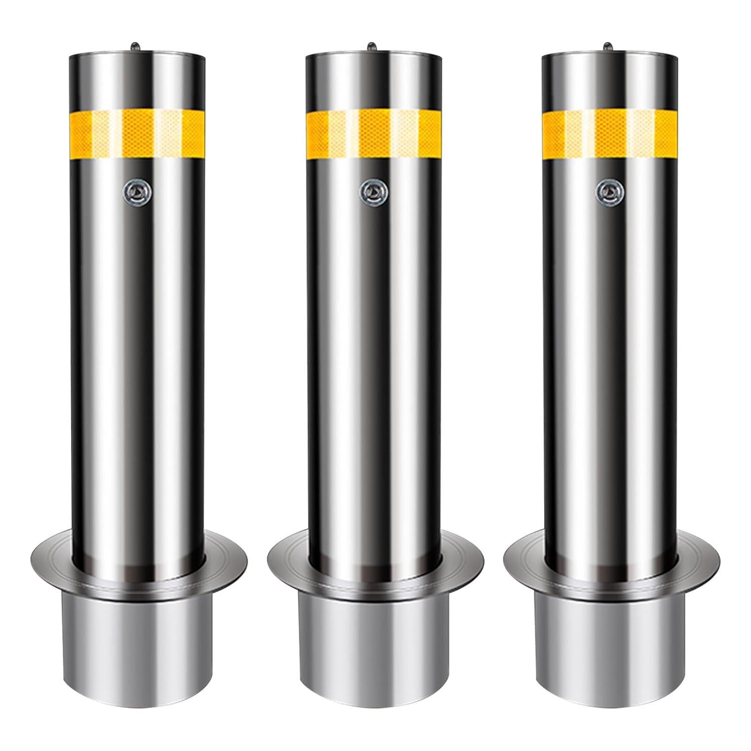 GTHTUHFD Removable Yellow Safety Bollard - 6Pcs Steel Parking & Traffic Delineators With Reflective Strips 23.6” X 6.3” Street Stanchions For Enhanced Visibility & Safet,23.6 * 8.6in(3pcs)