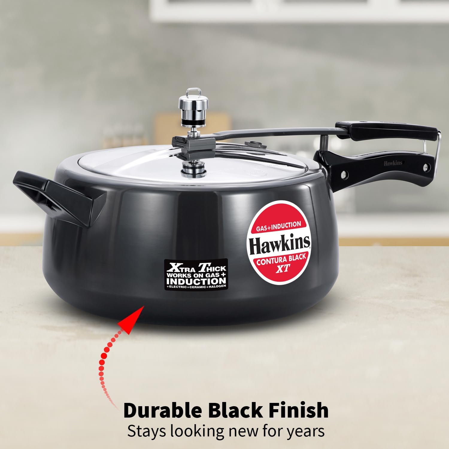 Hawkins Contura XT Pressure Cooker, Hard Anodised Inner Lid, Induction Pressure Cooker, Handi Cooker, (CXT65) 6.5 Litres Black