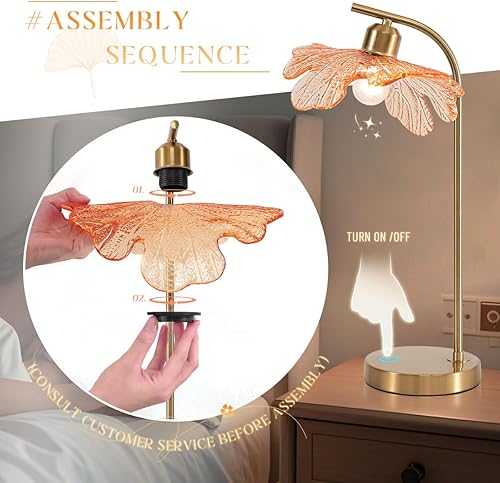 Miniatura 5 de Lámpara de mesa moderna de mediados de siglo, lámparas de mesa de noche con interruptor táctil, lámpara de mesa alta de vidrio ámbar, lámpara de