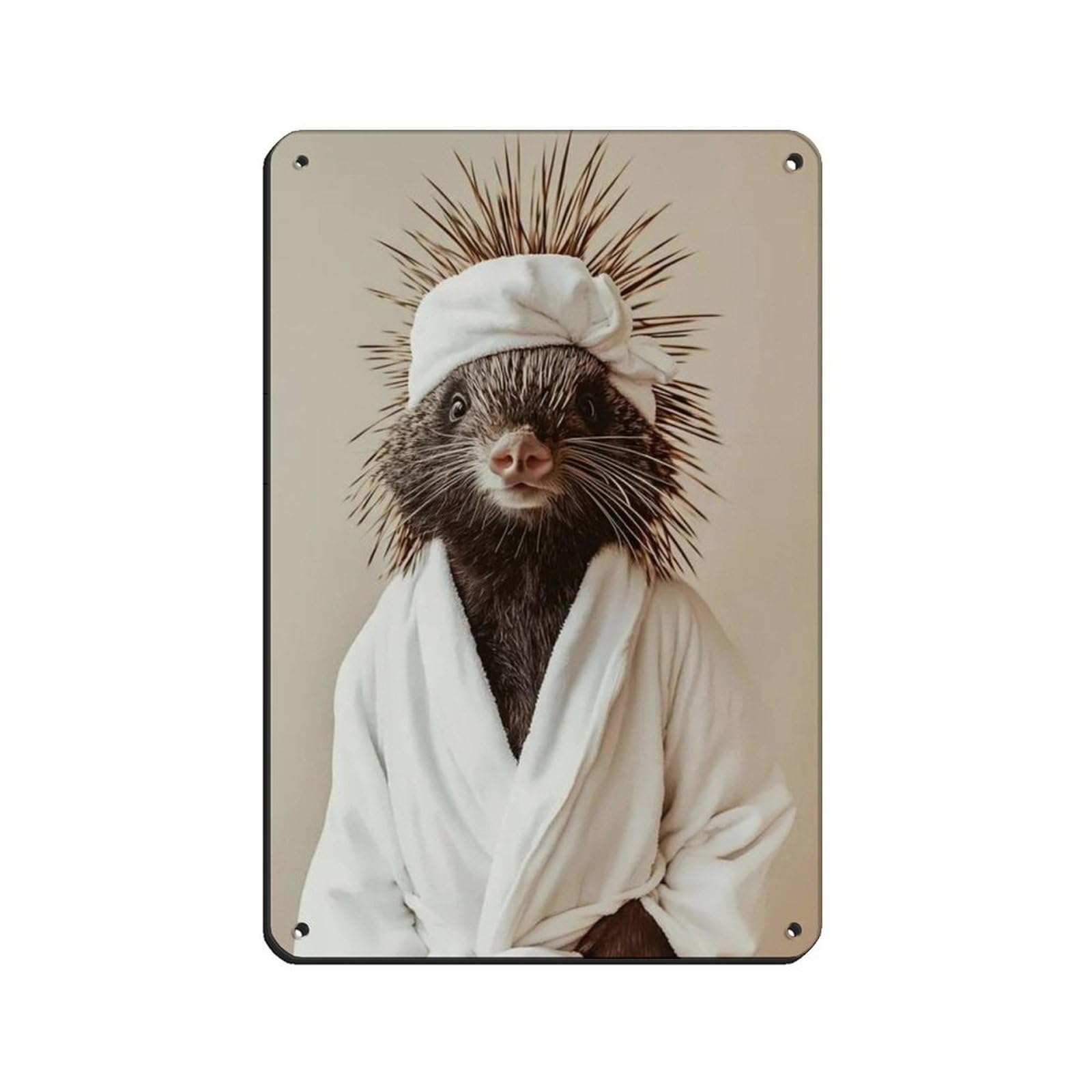 Porcupine Wearing A Bathrobe, Bathroom Art Retro Poster Metal Tin Sign Chic Art Retro Iron Painting Bar People Cave Cafe Family Garage Poster Wall Decoration 8x12inch(20x30cm)