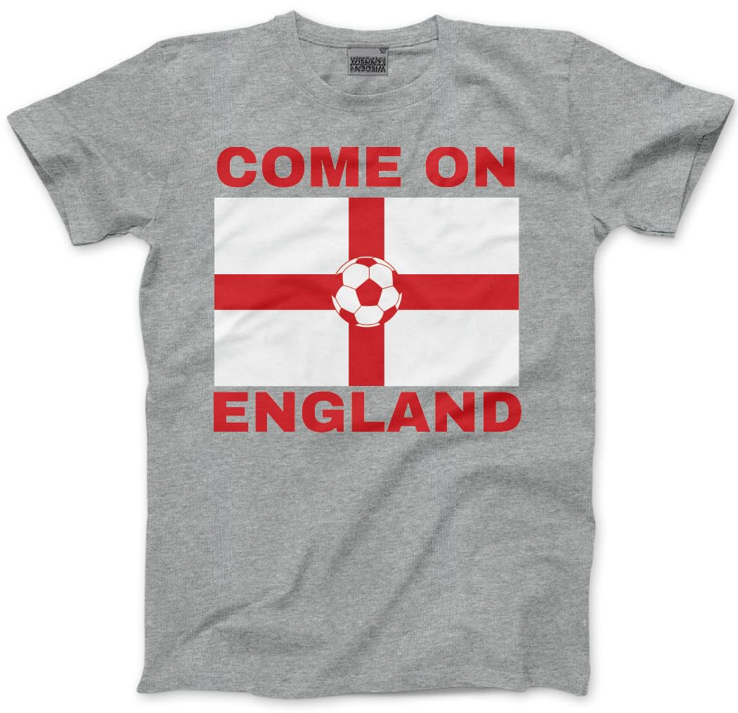 England Top for Kids, Teens and Adults – Come On England Football T-Shirt - World Tournament USA Cup Tee Flag Lions Patriotic Footie Tshirt - 3XL Grey