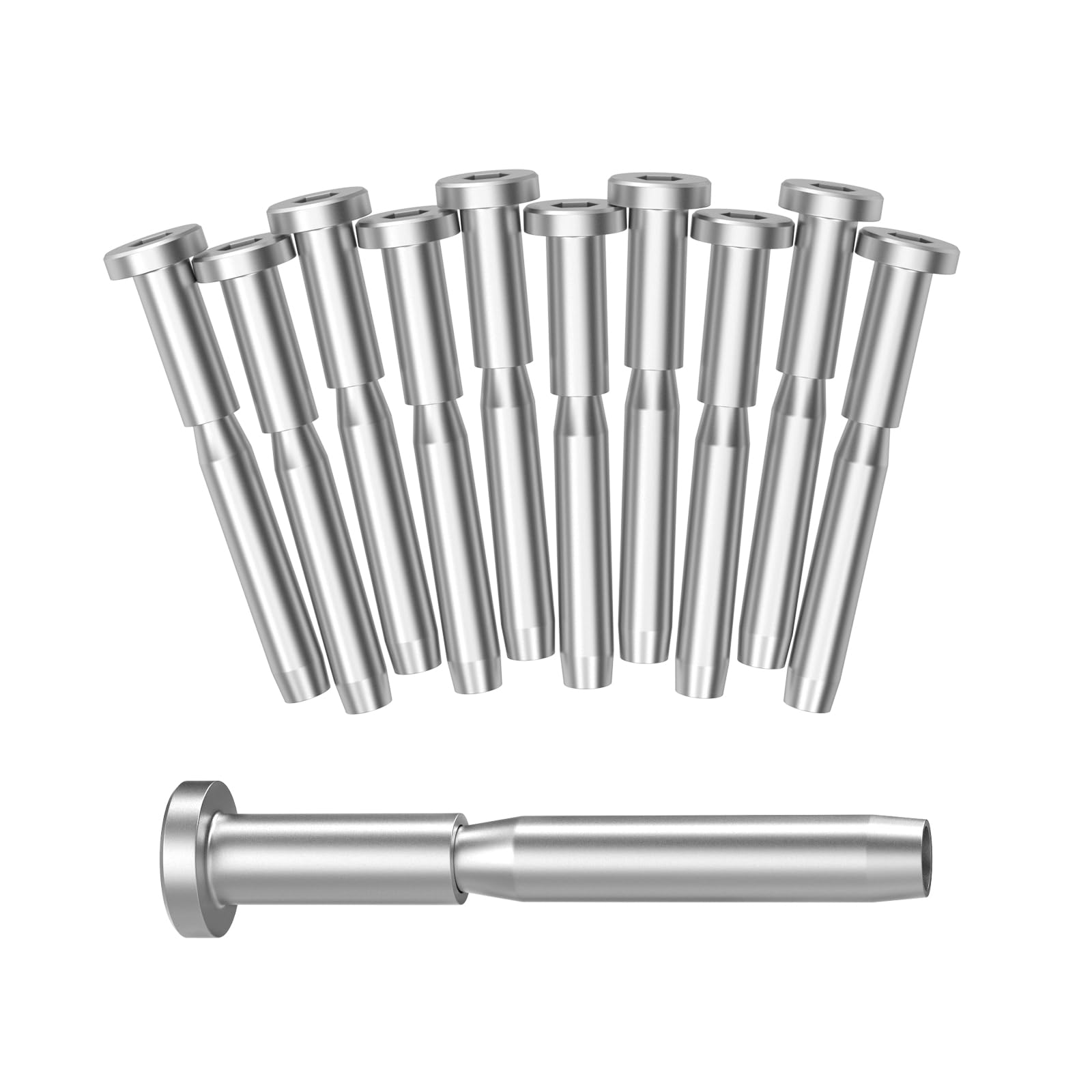 BLIKA 10 Pack 3/16" Invisible Cable Railing kit, T316 Stainless Steel Invisible Receiver and Swage Stud End for 3/16 Inch Cable Railing, Deck Stair