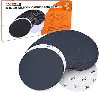 6 Inch (150mm) 320 Grit High Performance Waterproof Hook & Loop Sanding Discs Heavy Duty Silicon Carbide Round Flocking Sa...