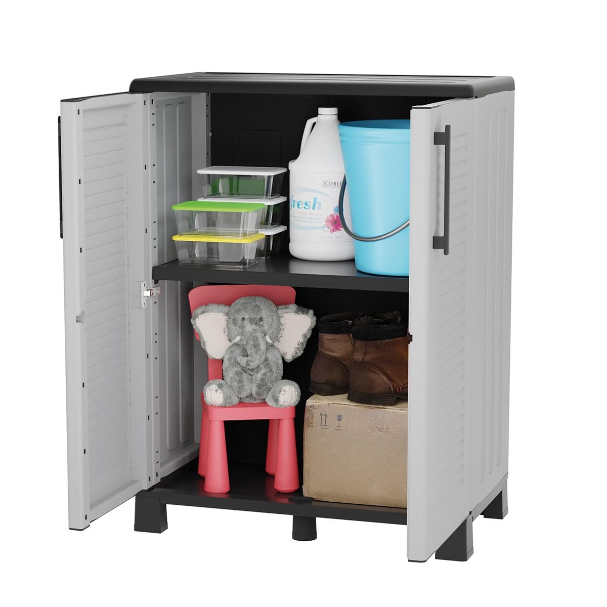 INTEC - Armoire Basse Rangement Polypropylène 100% Recyclé Fabriqué en Italie | Gris 68x37x90 cm | Meuble Compact, Robuste, Résistant à l'Humidité & Intempéries