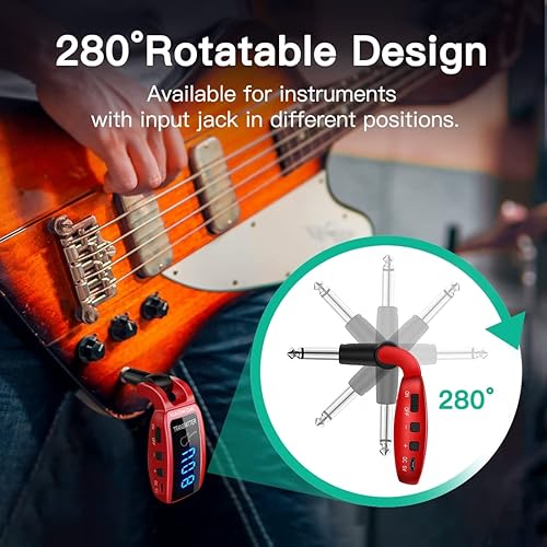 Miniatura 4 de Sistema de guitarra inalámbrica, receptor transmisor recargable UHF de 15 canales, rango de 164 pies con pantalla LED, para instrumentos musicales