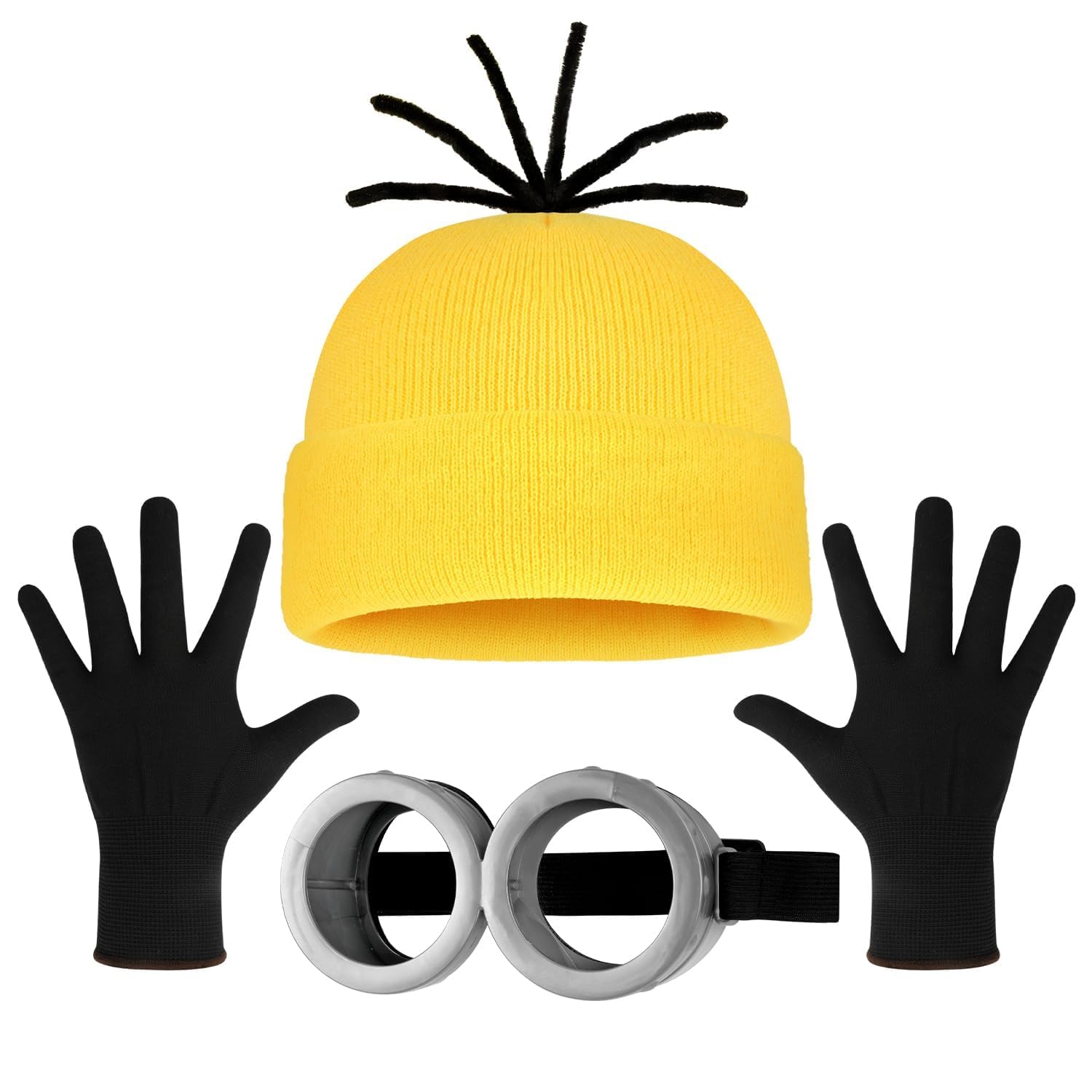 AMWYODK 3Pcs Halloween Costume Set for Adult Yellow Beanie Hat Black Round Frame Glasses Gloves for Halloween Cosplay — image 1