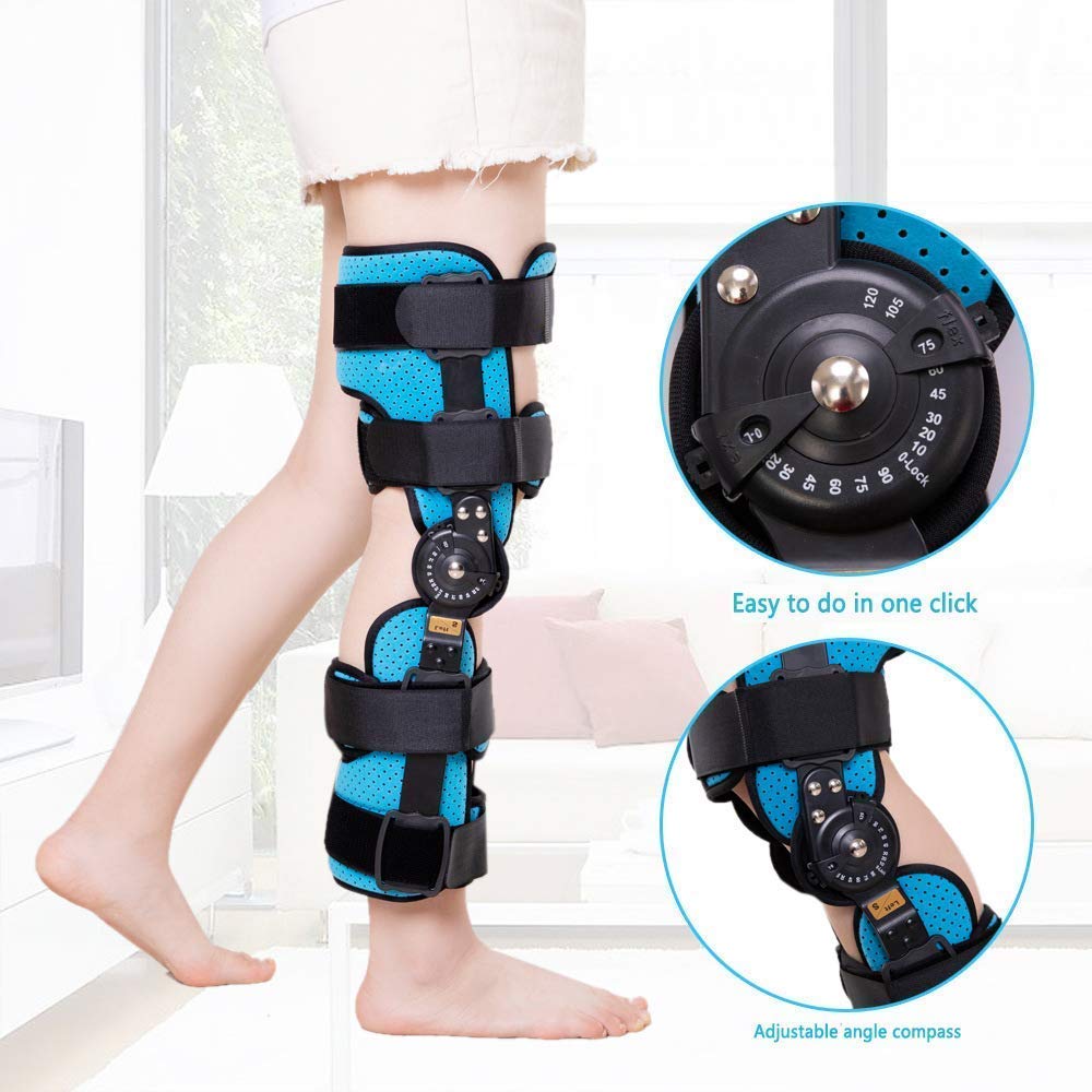 Tutore di Supporto per Ginocchio con Cerniera, Tutore per Ginocchio, Ortesi per Lesioni, Immobilizzatore, Tutore per Ginocchio con Cerniera Regolabile, Stecca Stabilizzat（Right-S）