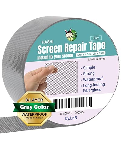 HA SHI Kit de reparación de pantalla para ventanas o puertas (2 pulgadas x 6.5 pies, gris) Cinta adhesiva fuerte de 3 capas, fabricado en Corea,
