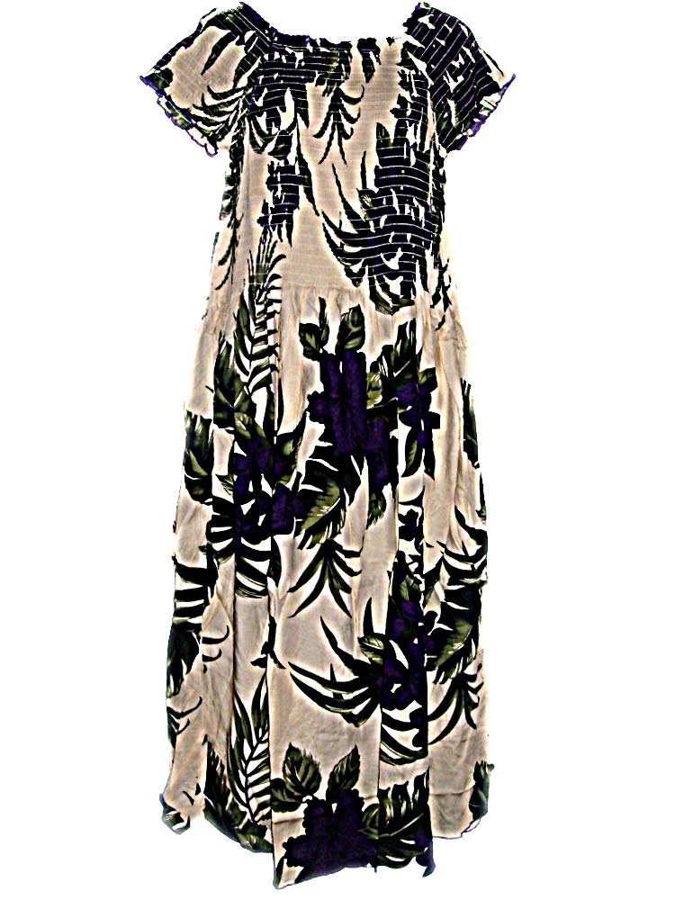 Plus Size Hawaiian Purple Floral Cap Sleeve Long Sun Dress- ONE Size (XL-2X/ See Measurements)