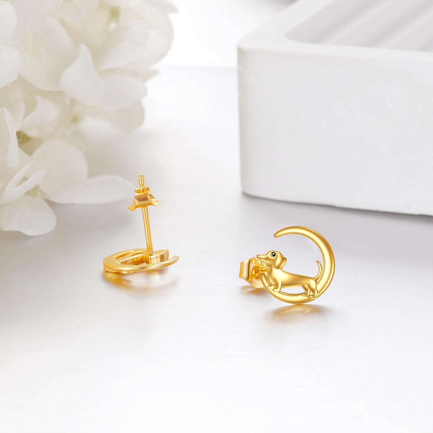 KECHO 14k Gold Animal Moon Stud Earrings for Women - Real Gold Jewelry Gifts