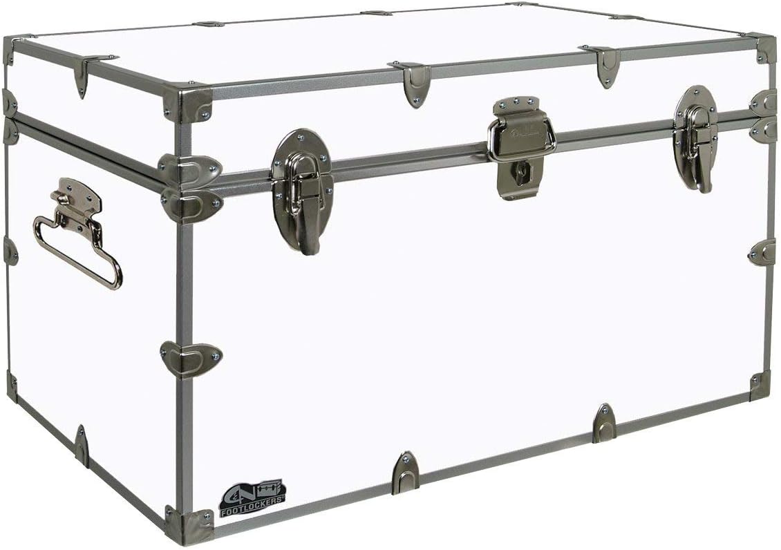 C&N Footlockers Graduate Storage Trunk - Large College Dorm Chest - Durable with Lid Stay - 32 x 18 x 18.5 Inches (Gray)