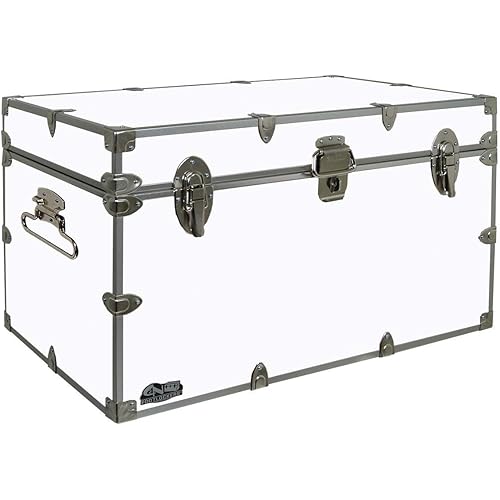 C&N Footlockers - XL Graduate Storage Trunk - Made in the USA - STEEL Footlocker for College Dorm Room & Summer Camp - 32 x 18 x 18.5 Inches (White)