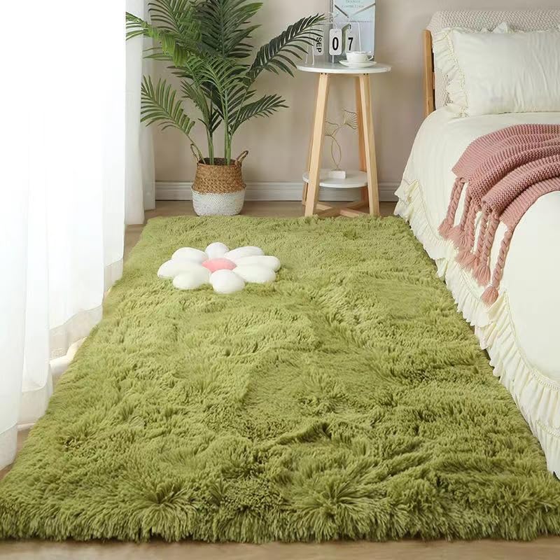 Super Soft Shaggy Living Room Area Rugs, Luxury High Pile Fluffy Modern Durable Thick Bedroom Rug, Washable Plush Carpet for Hallway Kids Room,Green,120×200cm