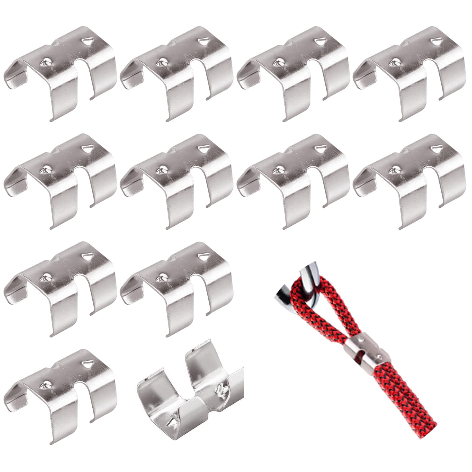 Huyfoig 12 Pcs Rope Clamp, Heavy Duty Stainless Steel Double Rope Clamps Fits 3/8Inch to 1/2Inch Twisted or Braided Ropes