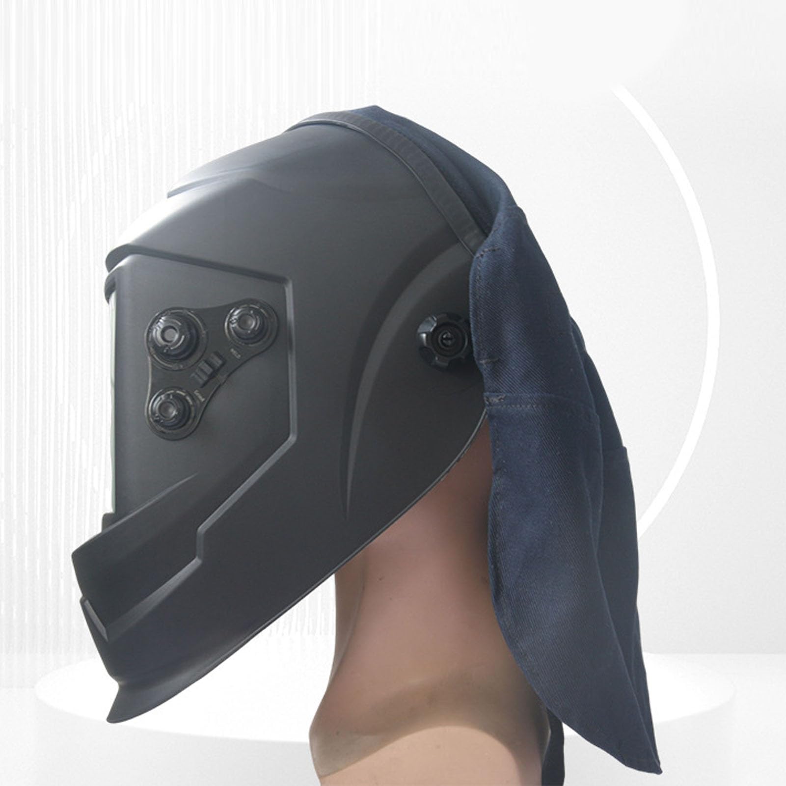 17 x 18 inches Flame Retardant Welding Helmet Fabric Cover, Dark Blue Welding Cotton Head Neck Protector, with Press Fit Rubber Seal, for MIG, TIG, and Stick Welding