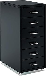Archivador de metal con ruedas y 6 cajones para almacenamiento colorido de oficina, color negro, 6 cajones