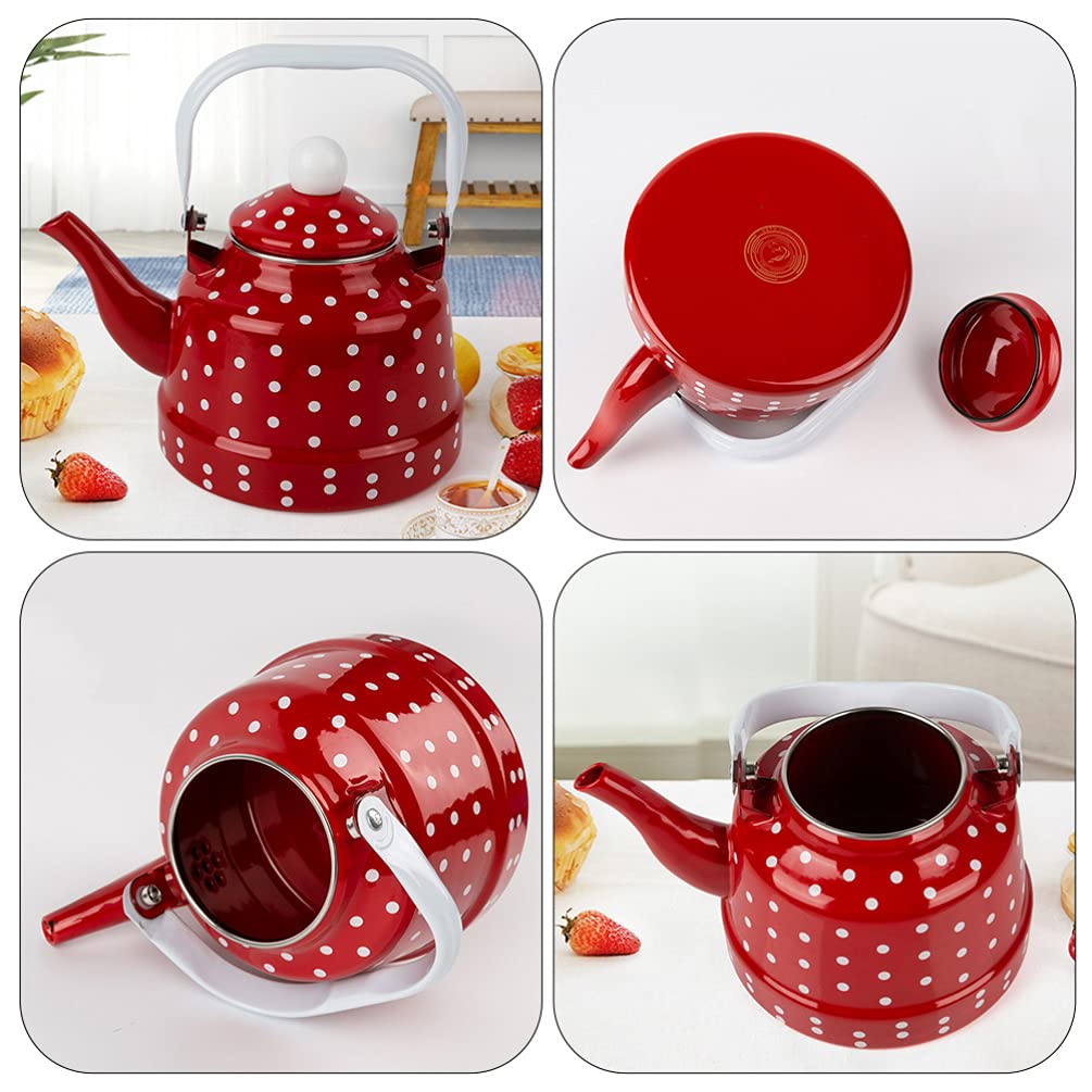 UPKOCH Emaille Teekessel 1.1L Polka Dot Wasserkocher Retro Design Für Induktion Gasherd Tee Kaffee Heizung