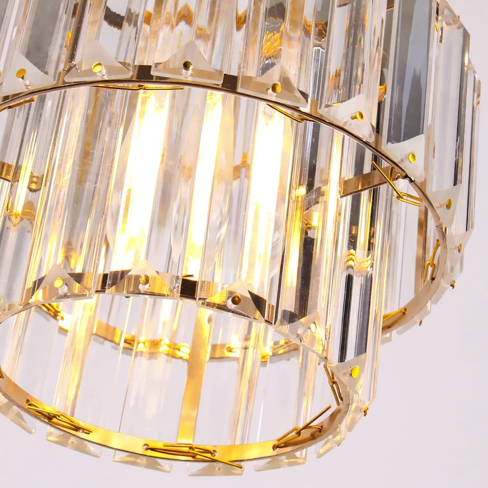 Mini lustre en cristal lustre encastré plafonnier double couche de cristal moderne lustre luminaire Chambre couloir Bar cuisine salle de bain (or)