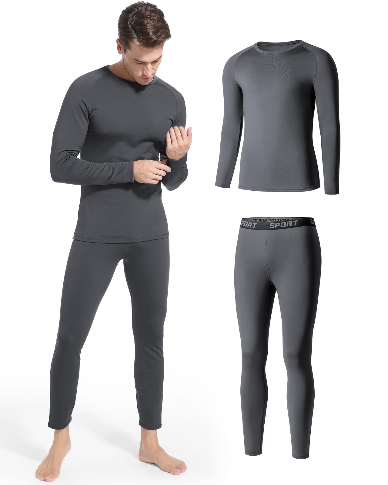 Homord Intimo Termico Uomo Invernale, Manica Lunga Maglia Termica e Pantaloni - Attivo Caldo Completo Tuta Termica Funzionale Set Termico Uomo per Sci Ciclismo Corsa Allenamento