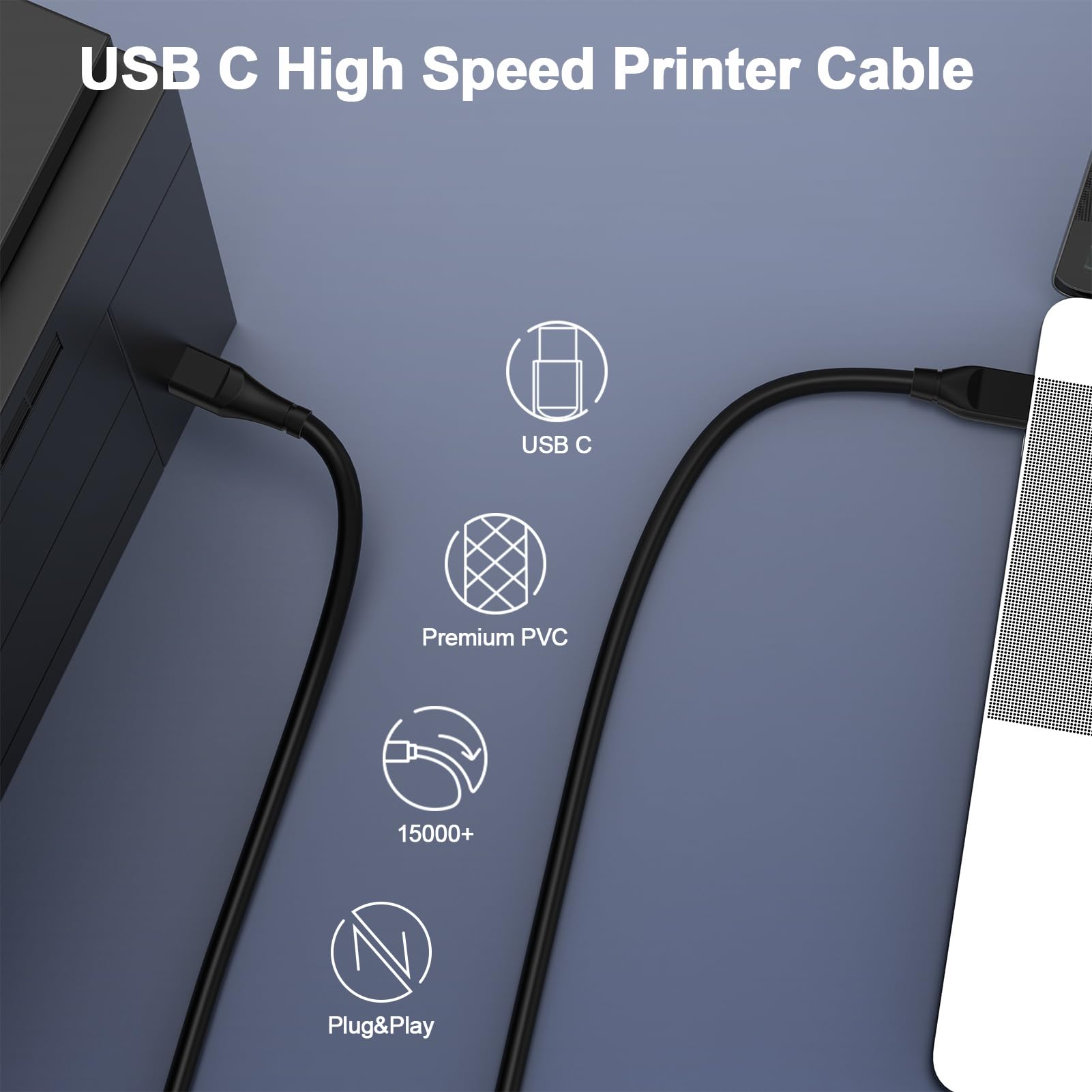 Cavo USB C per stampante, lungo 3,1 m, da USB B a USB C, per stampante e scanner per computer MacBook Pro/Air, iPad Pro/Air, HP, Epson, Canon, Brother, cavo MIDI per pianoforte digitale, tastiera MIDI