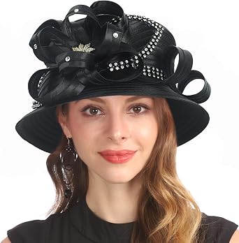 Church Dress Hat for Women Derby Tea Party Wedding Hats with Rhinestone