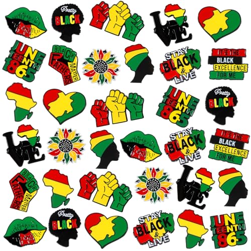 Quelay 60 Pcs Juneteenth Pin Gifts Bulk African American Enamel Pins Lives Matter Lapel Badge Brooches Juneteenth Decorations for Hat Backpacks Clothes Party Favors 12 Styles