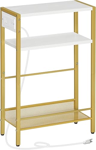 Miniatura 28 de HOOBRO Mesa auxiliar pequeña y estrecha con estación de carga, juego de 2, mesa auxiliar delgada para espacios pequeños, mesita de noche delgada con