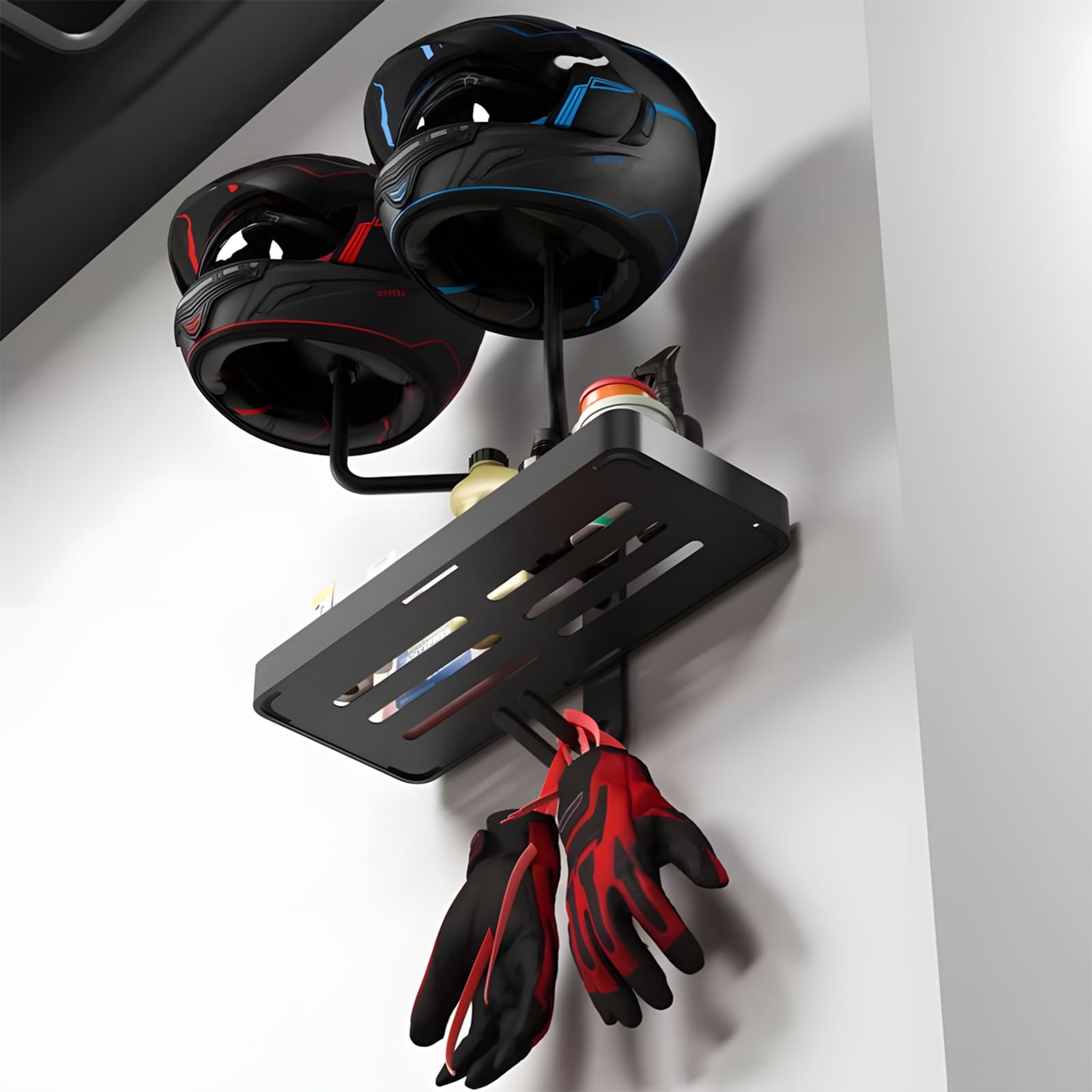 Portacaschi per Moto - Porta Casco Moto da Parete,Multifunzione Portacasco da Parete Moto, Spherical Porta Casco 180°, Non C'È Bisogno di Fare Buchi,con Ganci, per Caschi da Moto,Cappelli, Parrucche