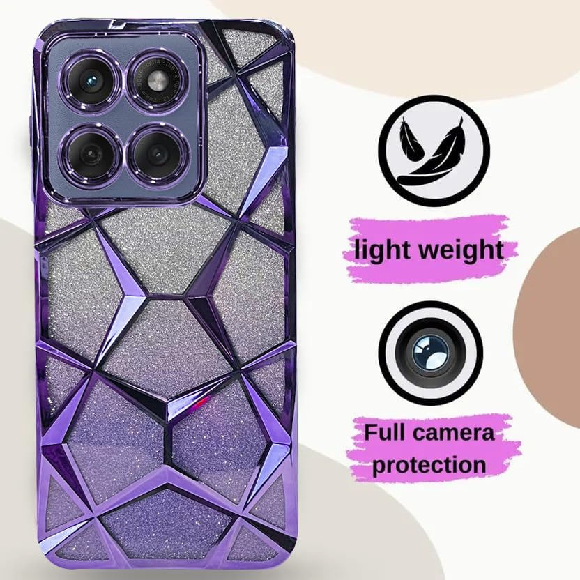 Image of VONZEE Gradient Glitter Case for Moto Edge 60 Fusion, Luxury Electroplated 3D Cube, Diamond Bling Shiny Soft TPU Clear Shockproof Protective Phone Cover for Girls Women (Deep Purple)