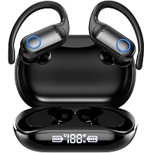 Open Ear Earbuds Active Noise Cancelling Bluetooth 6.0 Wireless Headphone, Over Ear Earphones with Adjustable Ear Hooks, 60H Playtime & LED Digital Display, IPX7 Waterproof Ear buds for Workout, Gym