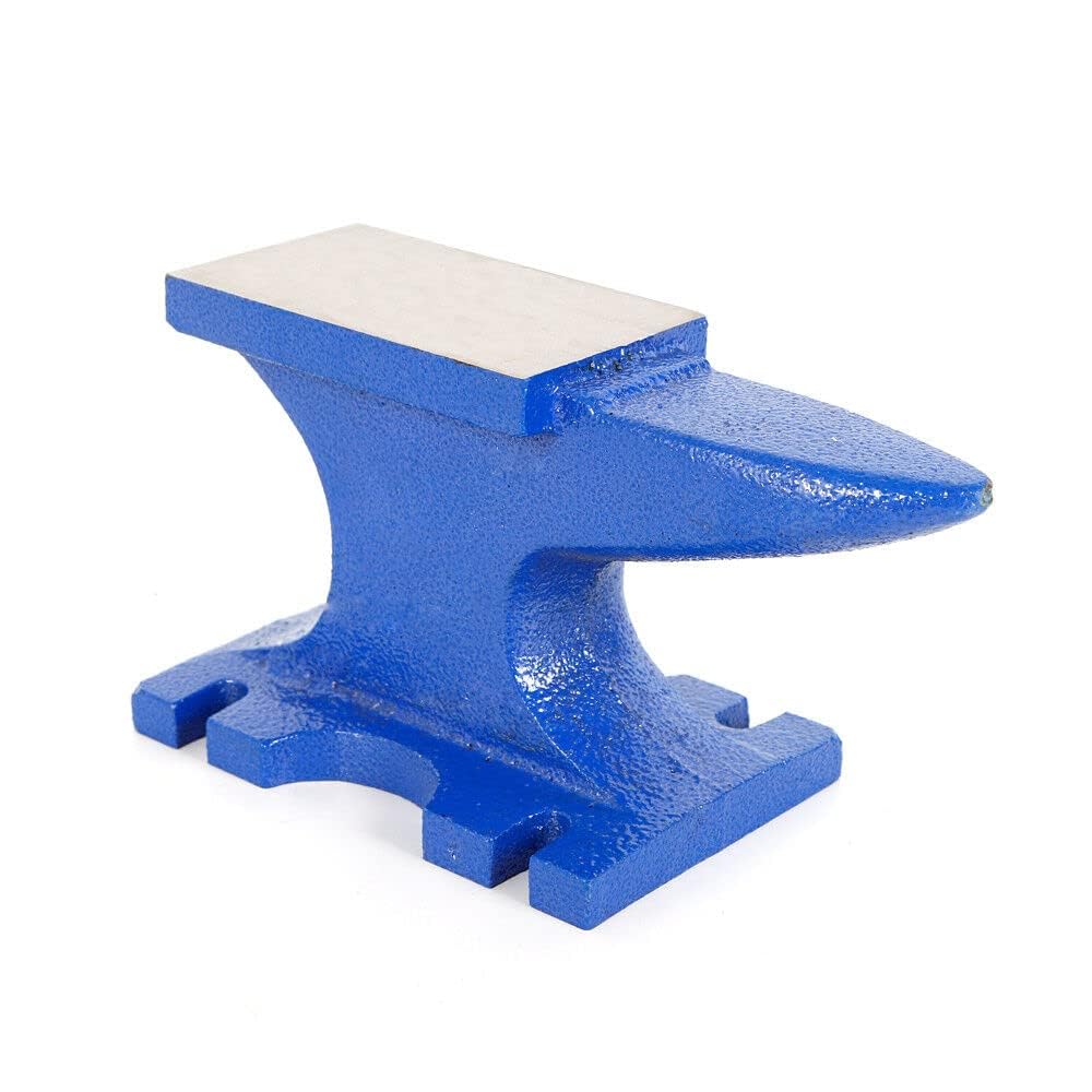 Amboss aus Gusseisen mit Hornform & 21.6x10cm Arbeitsfläche – Schwere Basis (23.75kg) für Metallbearbeitung, dunkelblau, gebrauchsfertig zur Bearbeitung von Gegenständen verwendet werden.